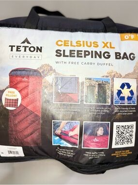 TETON Everyday Celsius XL Red Sleeping Bag with Carry Duffel